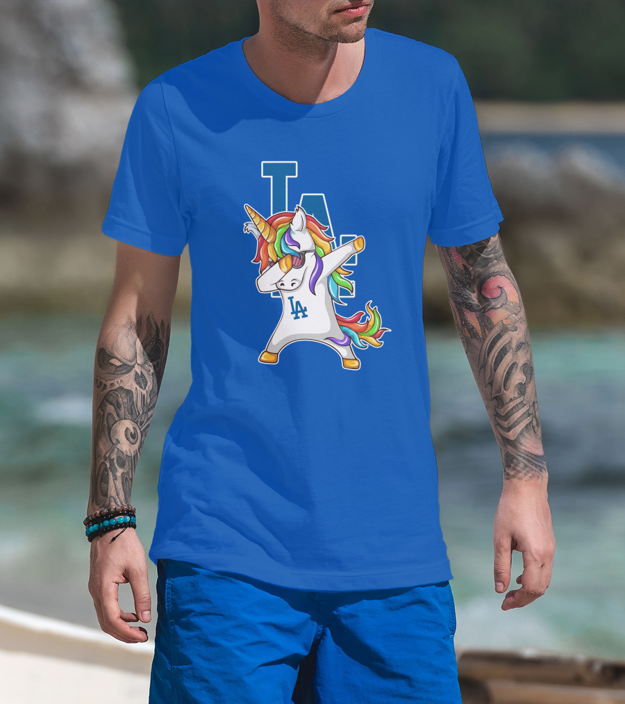 LA Dodgers Unicorn Dabbing Rainbow Mane T-Shirt
