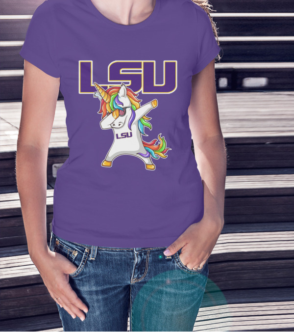 LSU Tigers Unicorn Dabbing Rainbow Mane T-Shirt