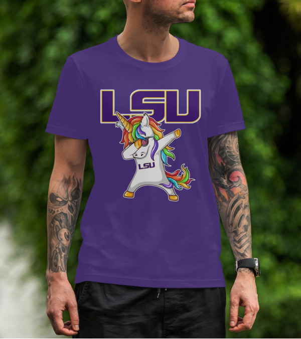 LSU Tigers Unicorn Dabbing Rainbow Mane T-Shirt