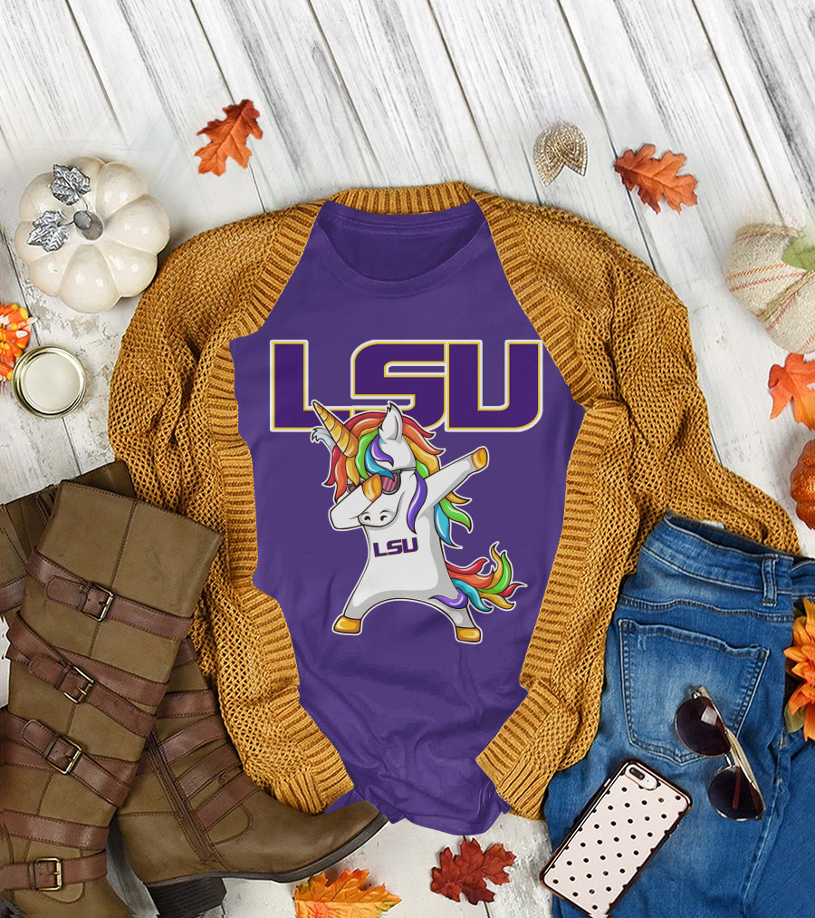 LSU Tigers Unicorn Dabbing Rainbow Mane T-Shirt