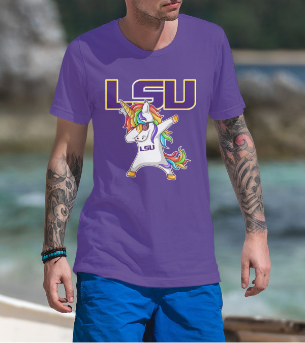LSU Tigers Unicorn Dabbing Rainbow Mane T-Shirt