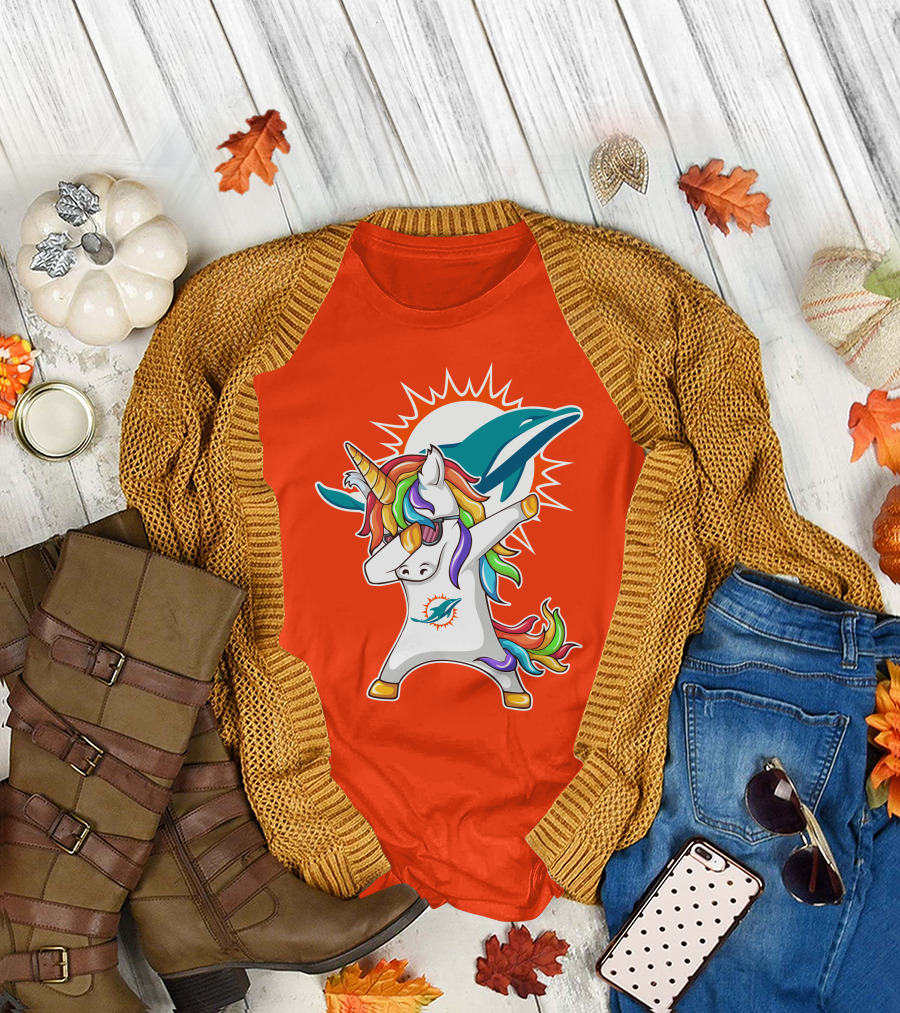 Miami Dolphins Logo Unicorn Dabbing Gesture T-Shirt