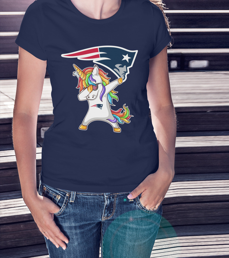 New England Patriots Unicorn Dabbing Rainbow Mane NFL T-Shirt