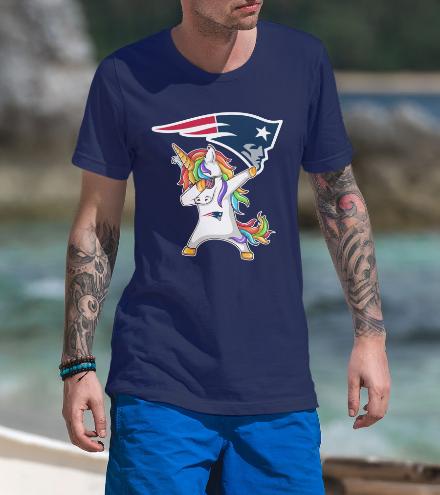 New England Patriots Unicorn Dabbing Rainbow Mane NFL T-Shirt