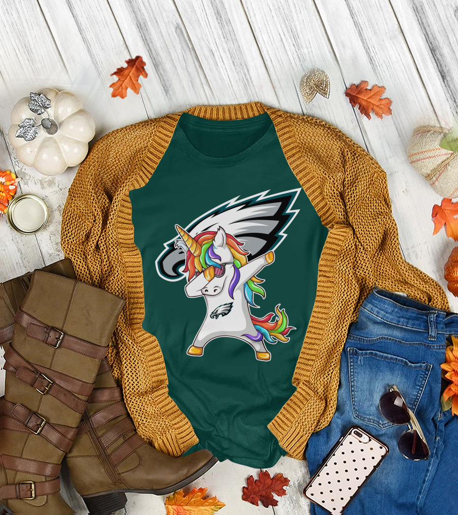 Philadelphia Eagles Unicorn Dabbing Rainbow Mane T-Shirt
