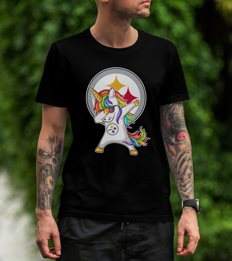 Pittsburgh Steelers Dabbing Unicorn Fan Design Rainbow T-Shirt