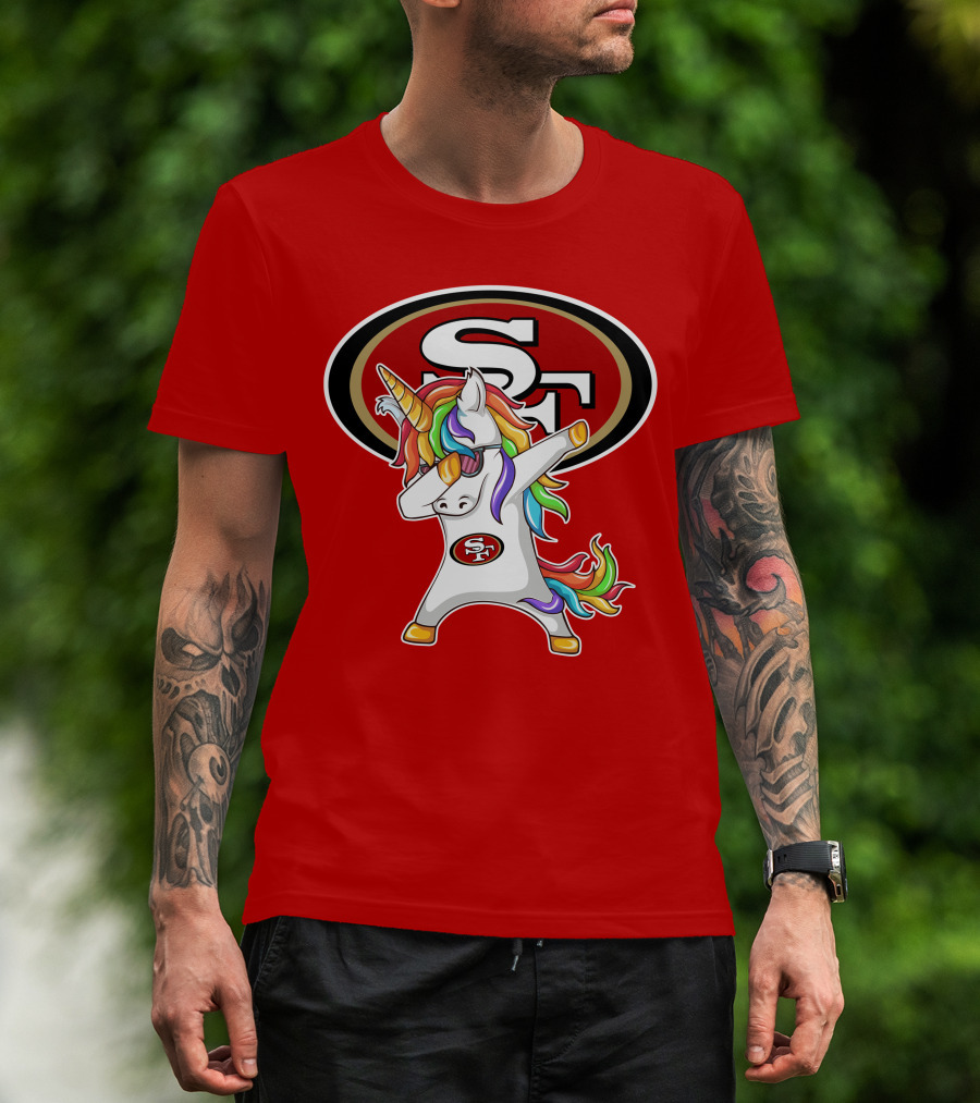 San Francisco 49ers SF Logo Rainbow Unicorn Dabbing T-Shirt