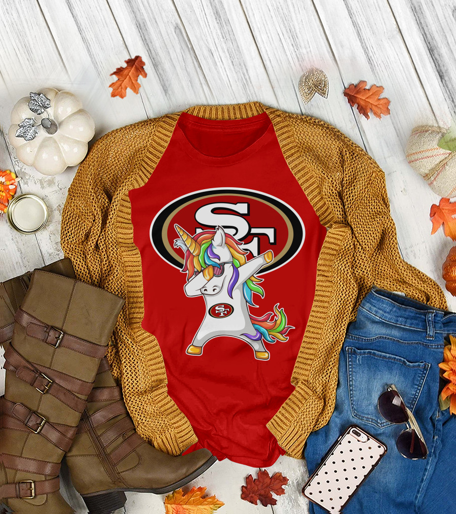 San Francisco 49ers SF Logo Rainbow Unicorn Dabbing T-Shirt