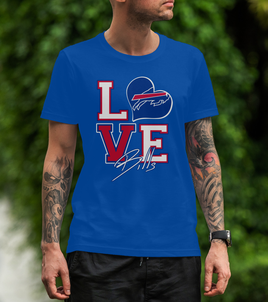 LOVE My Buffalo Bills Heart Logo Featuring Iconic Football Team Emblem T-Shirt