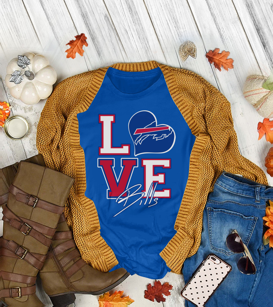 LOVE My Buffalo Bills Heart Logo Featuring Iconic Football Team Emblem T-Shirt
