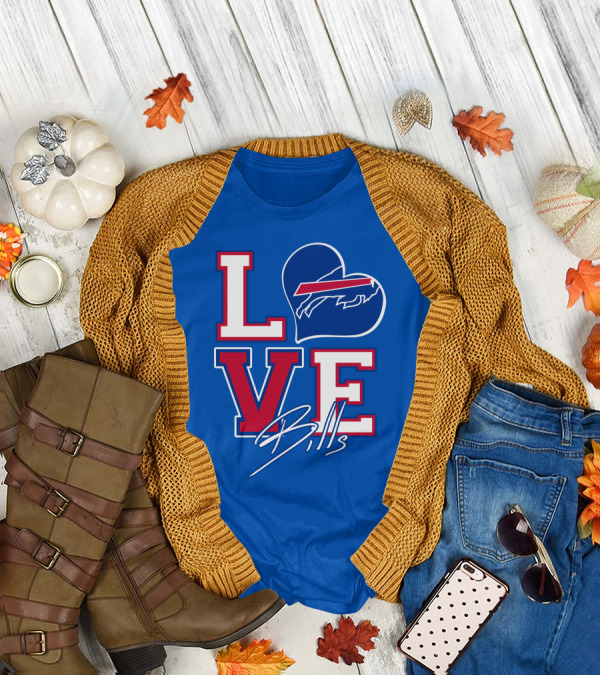 LOVE My Buffalo Bills Heart Logo Featuring Iconic Football Team Emblem T-Shirt