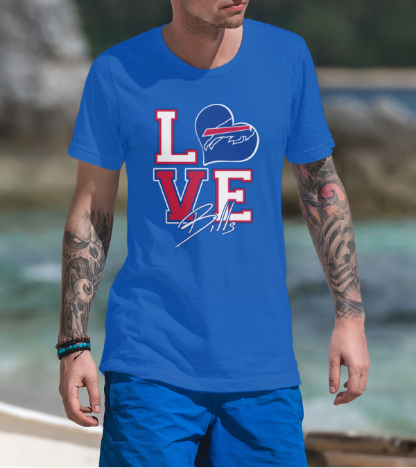 LOVE My Buffalo Bills Heart Logo Featuring Iconic Football Team Emblem T-Shirt