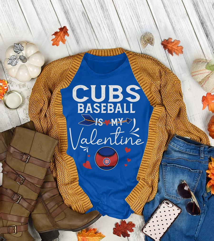 Cubs Baseball Is My Valentine With Hearts and Arrow T-Shirt