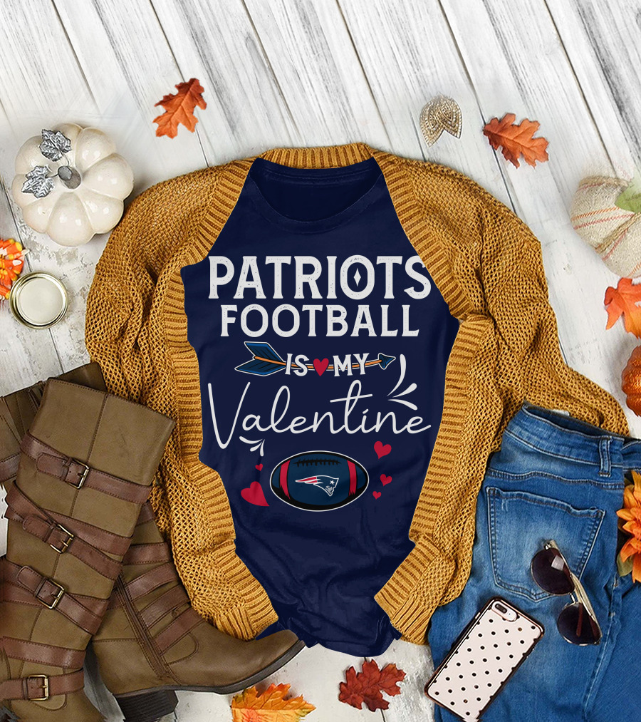 Patriots Football Is My Valentine with Hearts and Arrow Elements T-Shirt