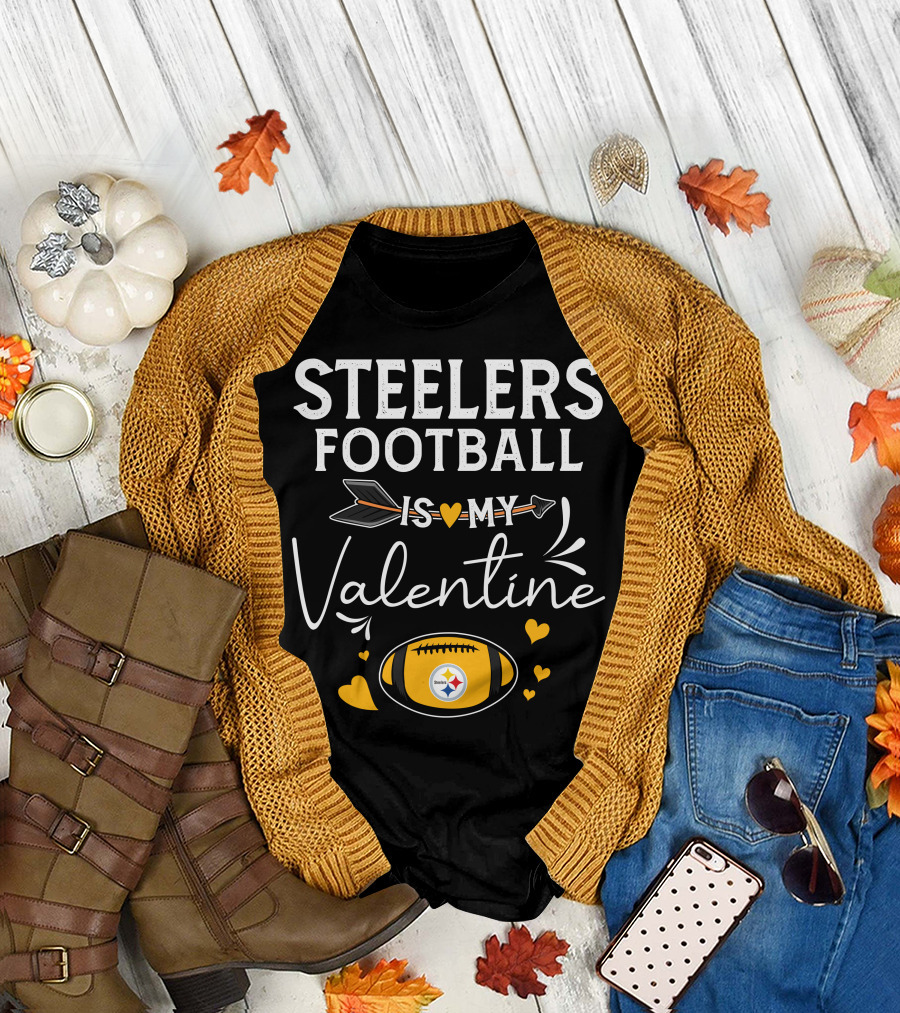 Steelers Football is My Valentine Football with Hearts and Arrow T-Shirt