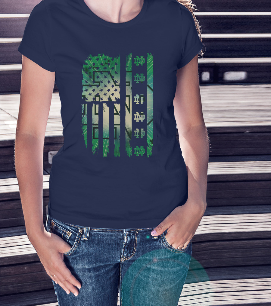 Notre Dame Nd American Flag Fighting Irish T-Shirt