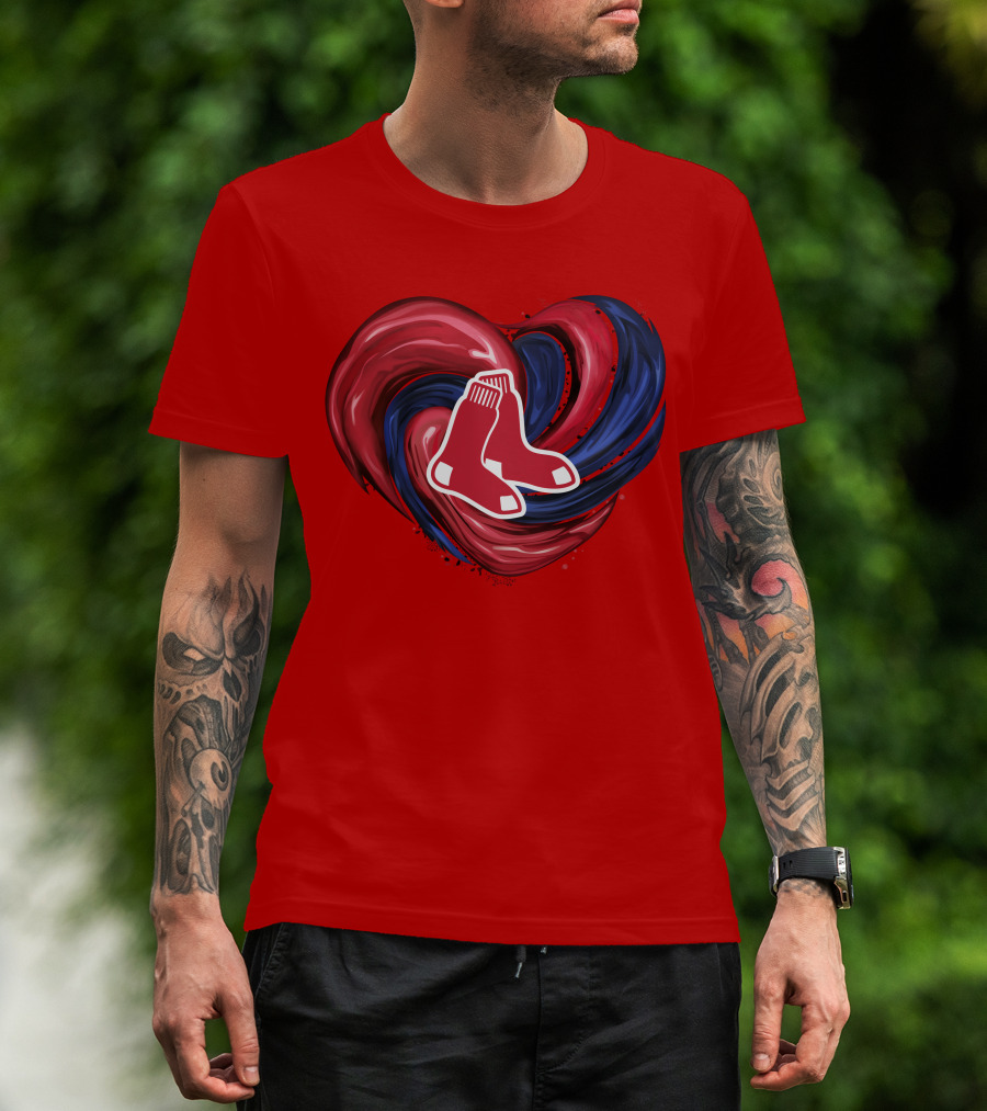 Boston Red Sox Tornado Heart Red And Blue Sox T-Shirt