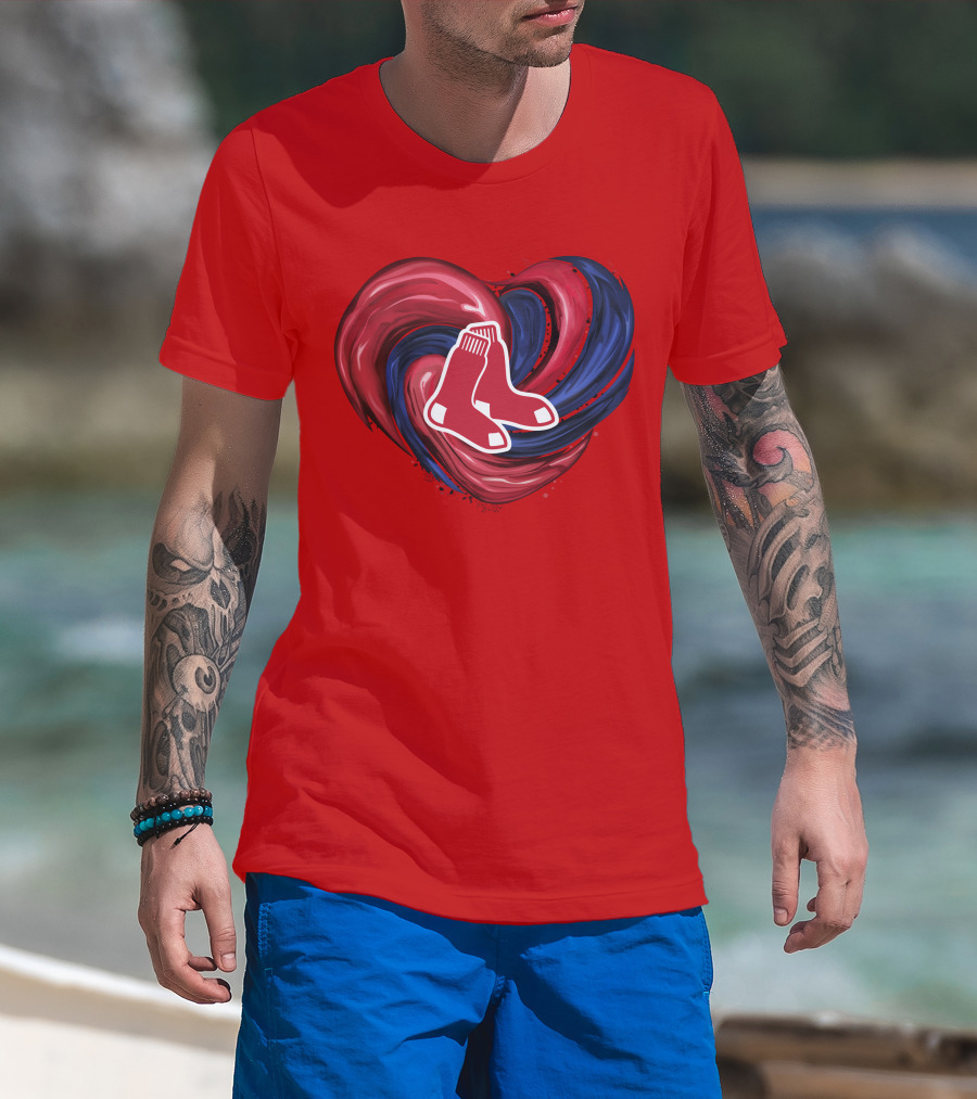 Boston Red Sox Tornado Heart Red And Blue Sox T-Shirt