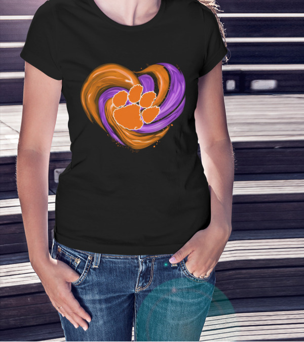 Clemson Tigers Paw Print Tornado Heart T-Shirt