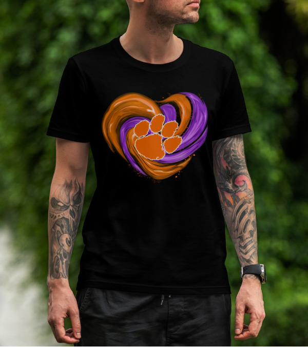 Clemson Tigers Paw Print Tornado Heart T-Shirt