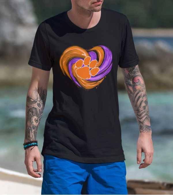 Clemson Tigers Paw Print Tornado Heart T-Shirt