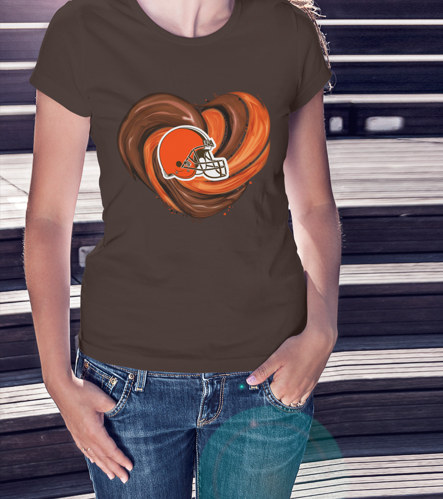 Cleveland Browns Football Helmet Tornado Heart T-Shirt