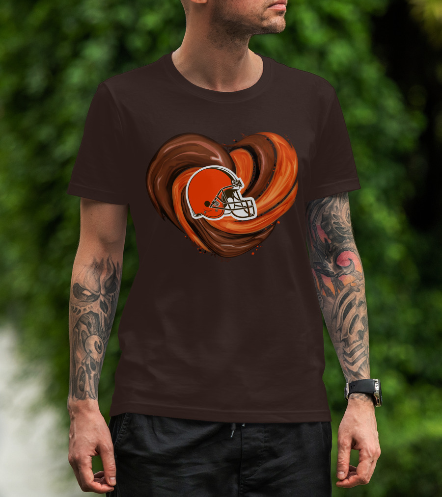 Cleveland Browns Football Helmet Tornado Heart T-Shirt