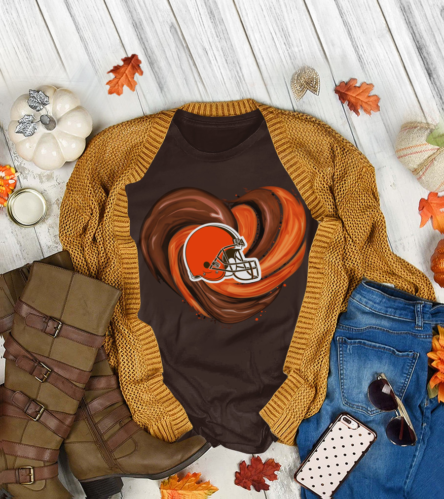 Cleveland Browns Football Helmet Tornado Heart T-Shirt