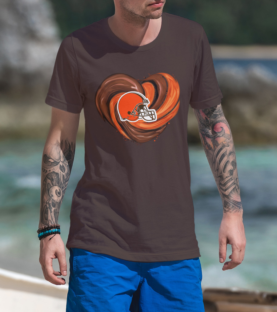 Cleveland Browns Football Helmet Tornado Heart T-Shirt