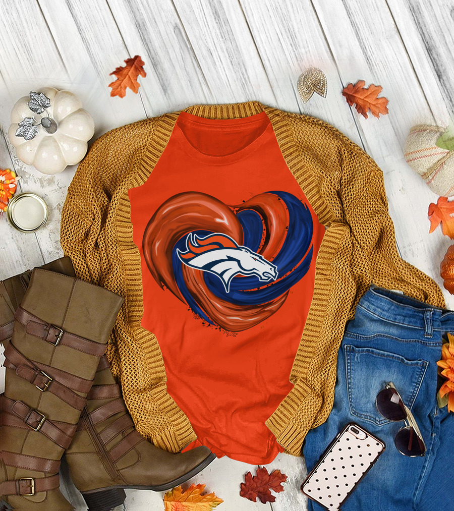 Denver Broncos Heart Logo Swirl T-Shirt