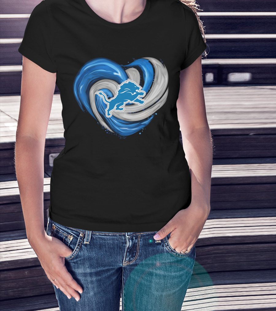 Detroit Lions Blue And Silver Swirling Heart T-Shirt