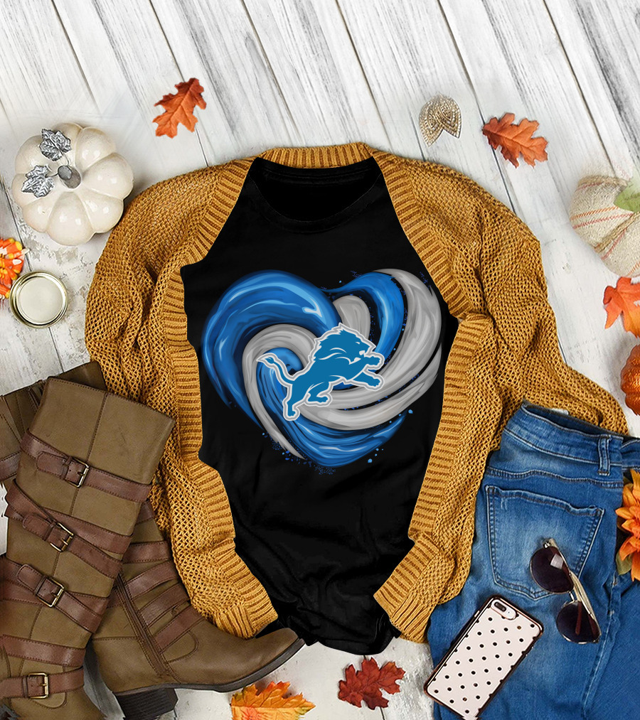 Detroit Lions Blue and Silver Swirling Heart T-Shirt