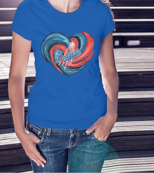 Dodgers Tornado Heart Blue Red Swirl Baseball T-Shirt