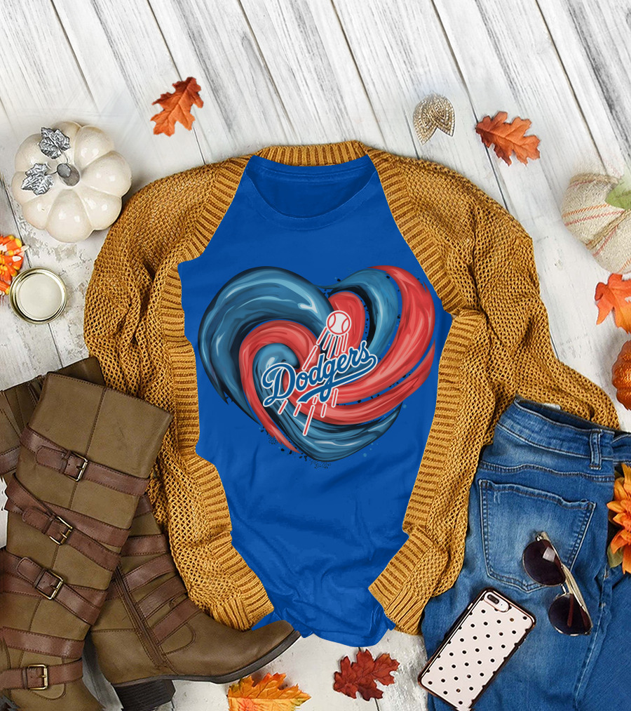 Dodgers Tornado Heart Blue Red Swirl Baseball T-Shirt