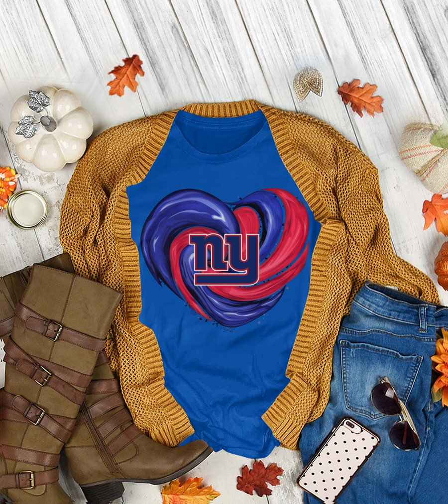 New York Giants Tornado Heart NY Logo Blue Red Swirl T-Shirt