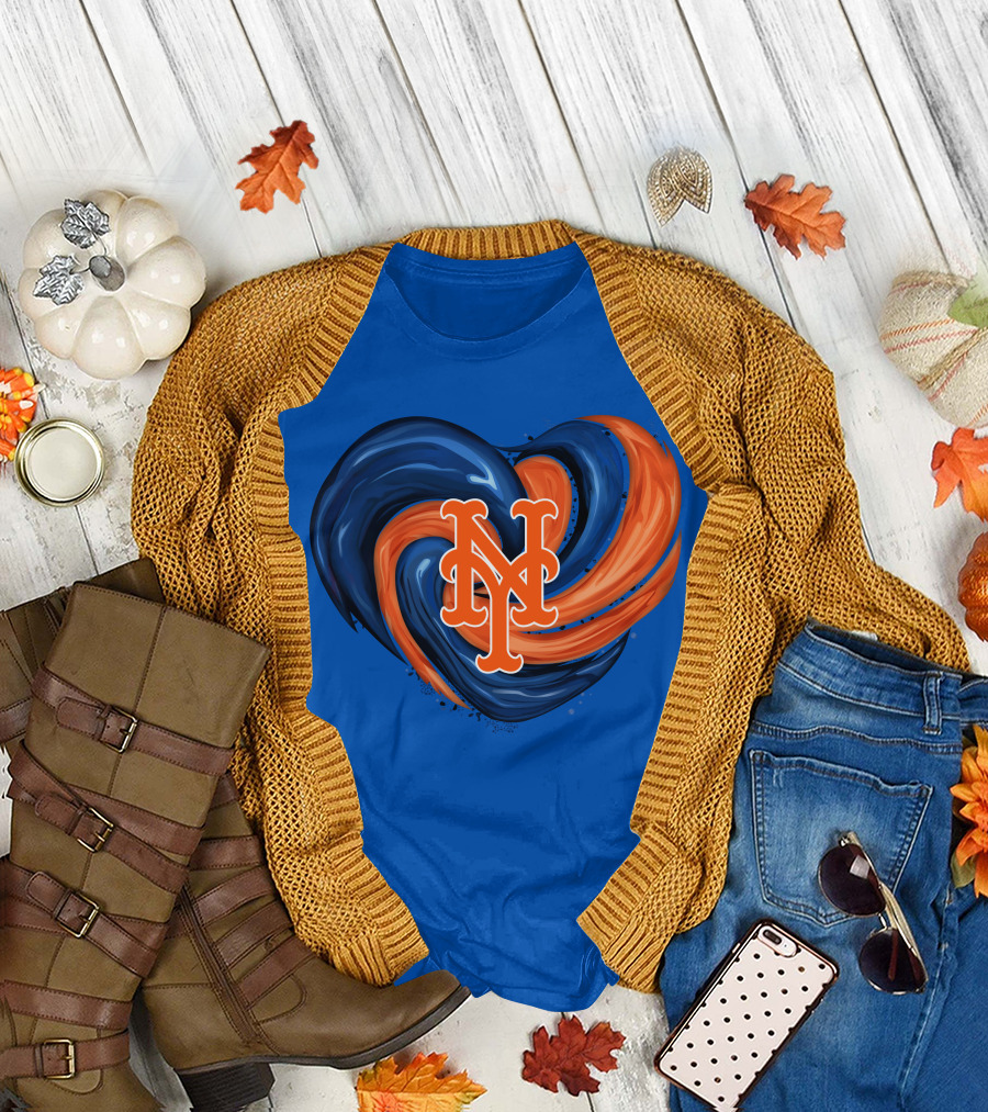 New York Mets Heart Swirl Icon Emblem T-Shirt