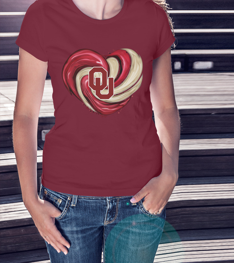OU Red Gold Heart Tornado T-Shirt