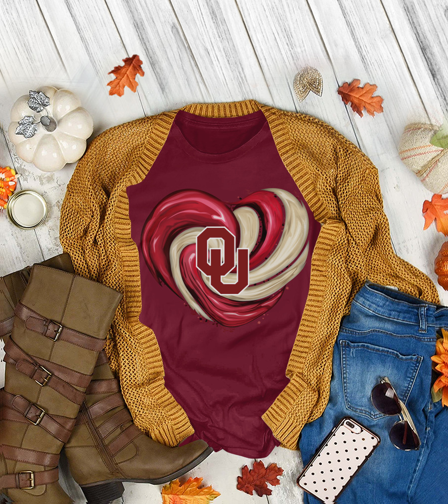 OU Red Gold Heart Tornado T-Shirt