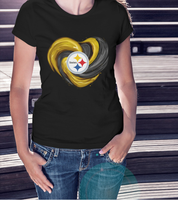 Steelers Tornado Heart Black And Gold Swirl T-Shirt