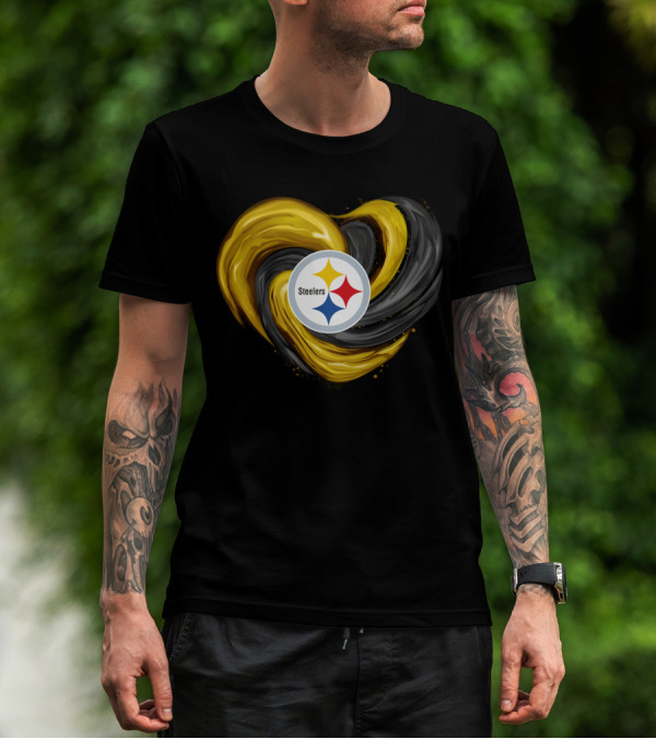 Steelers Tornado Heart Black And Gold Swirl T-Shirt