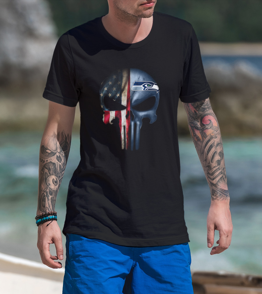 The Punisher Skull American Flag Seattle Seahawks T-Shirt