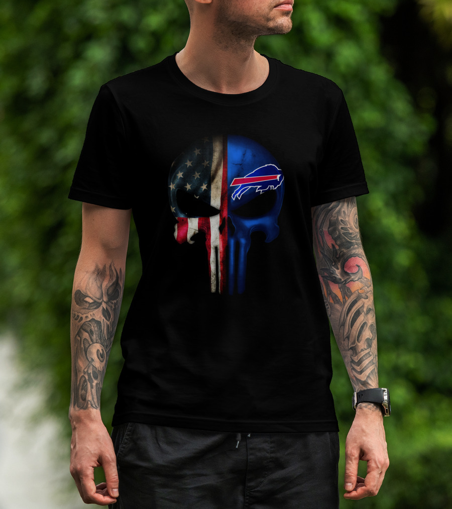 The Punisher Skull American Flag Buffalo Bills T-Shirt
