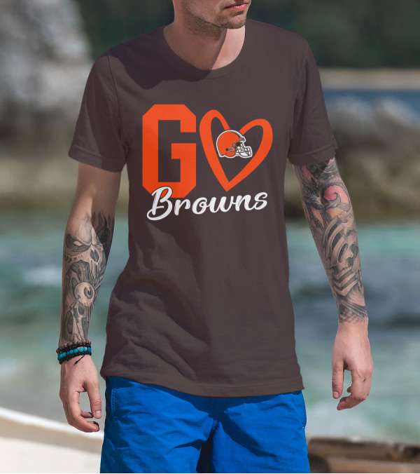 GO Heart Browns Football Helmet T-Shirt