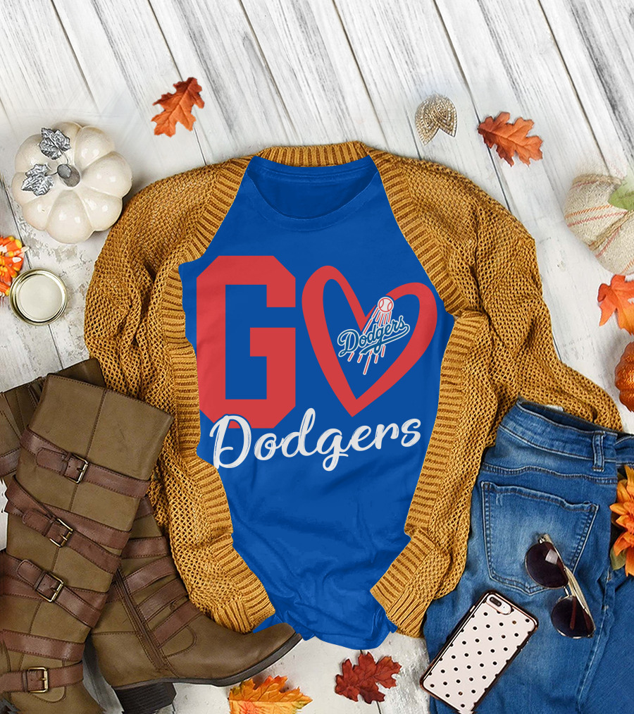 Go Dodgers Heart Logo Baseball Dodgers T-Shirt