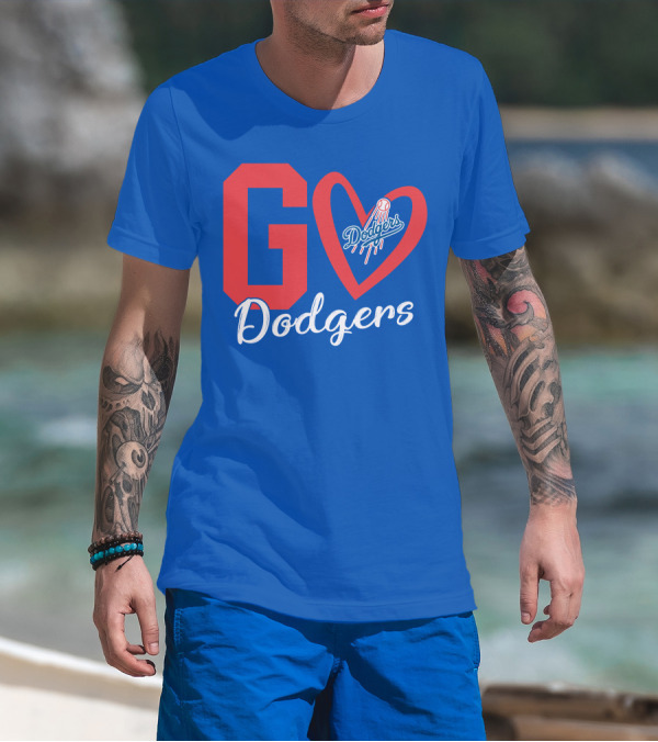 Go Dodgers Heart Logo Baseball Dodgers T-Shirt