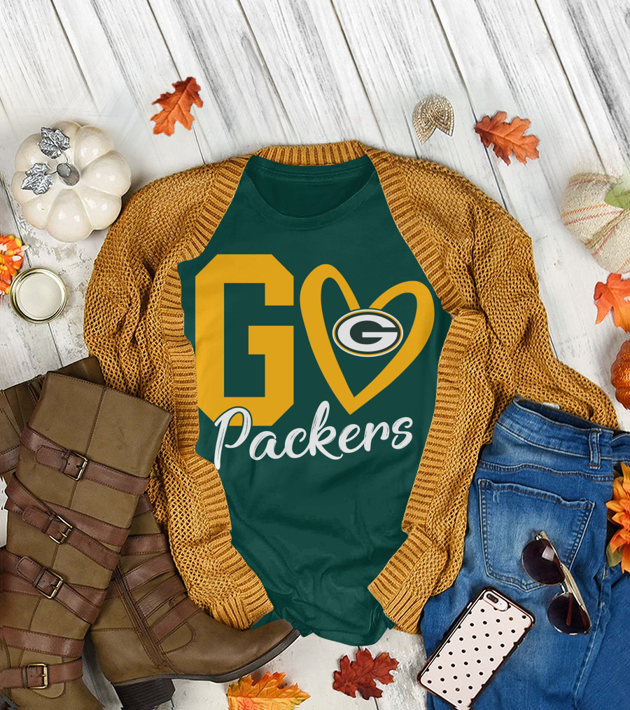 Go Packers Heart Logo Green Bay Enthusiasm T-Shirt