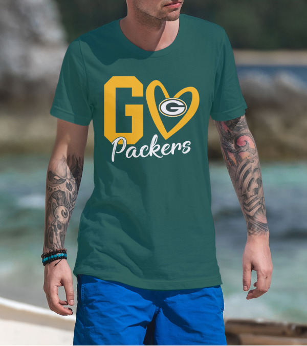 Go Packers Heart Logo Green Bay Enthusiasm T-Shirt