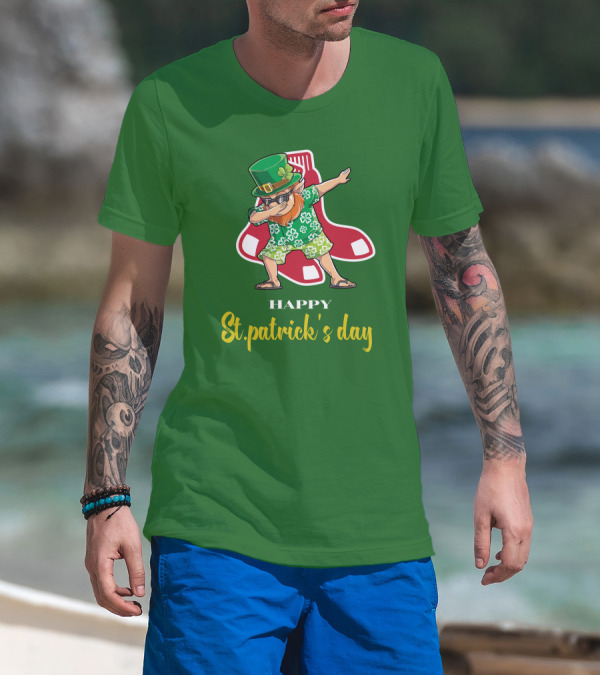 Happy St. Patrick's Day Boston Red Sox Dabbing Leprechaun T-Shirt