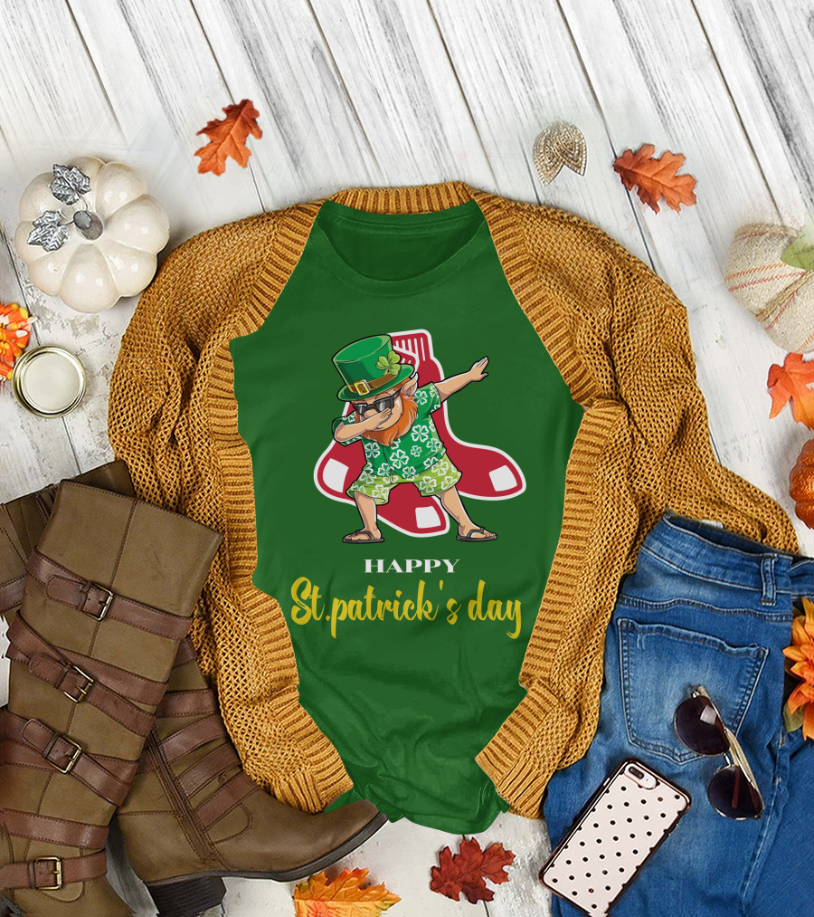 Happy St. Patrick's Day Boston Red Sox Dabbing Leprechaun T-Shirt