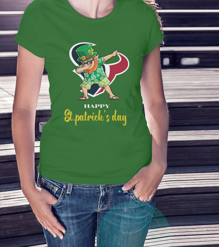 Houston Texans Happy St. Patrick's Day Dabbing Leprechaun T-Shirt